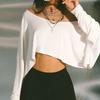 Streetwear Crop Top Off-shoulder Vintage Anni 2000 Bianco Manica Lunga Magliette Larghe Donna Casual Autunno y2k T-shirt Harajuku