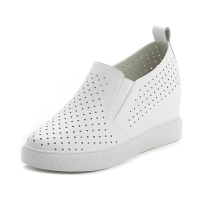 Zapatos de Cuero Genuino 100% Zapatillas de Mujer Casual Mujer Zapatos para Aumentar la Altura Zapatos de Verano con Agujeros Plataforma Plana Bailarinas de Mujer 4642