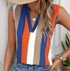 Women's Basic Summer Colored Striped V-neck Top
