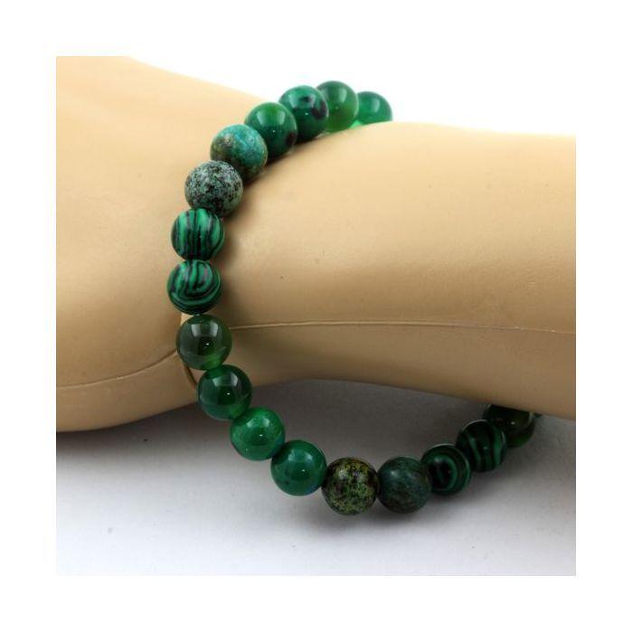 Stones and Minerals. Chrysocolla Pearl Bracelet + Green Agate + African Turquoise + Made In France.