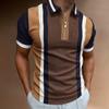 Trendy Short Sleeve Zip-Up Polo, Striped Slim Fit Casual Top