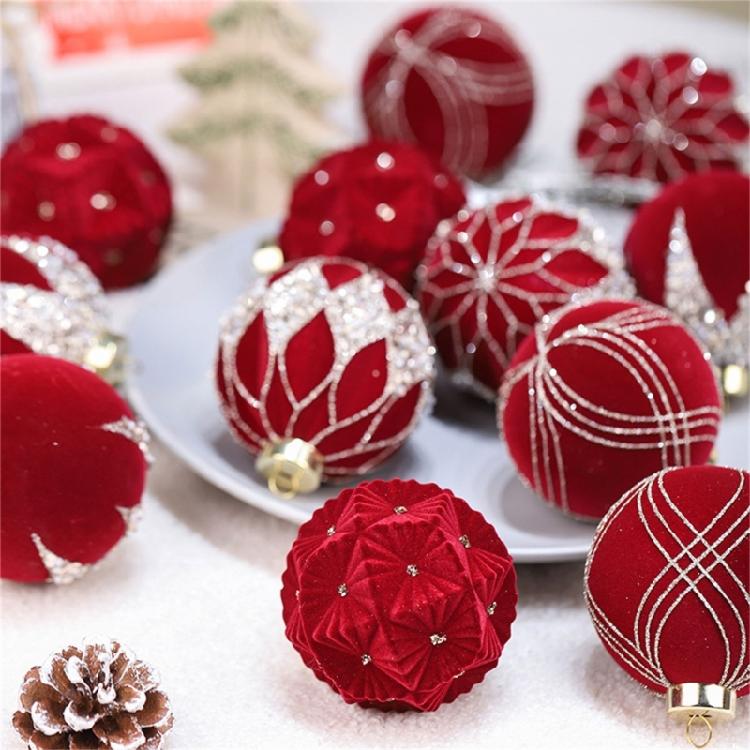 12pcs Elegant Holiday Display Ornament Traditional Flocking Christmas Sphere Ornament Festival Tree Decorations