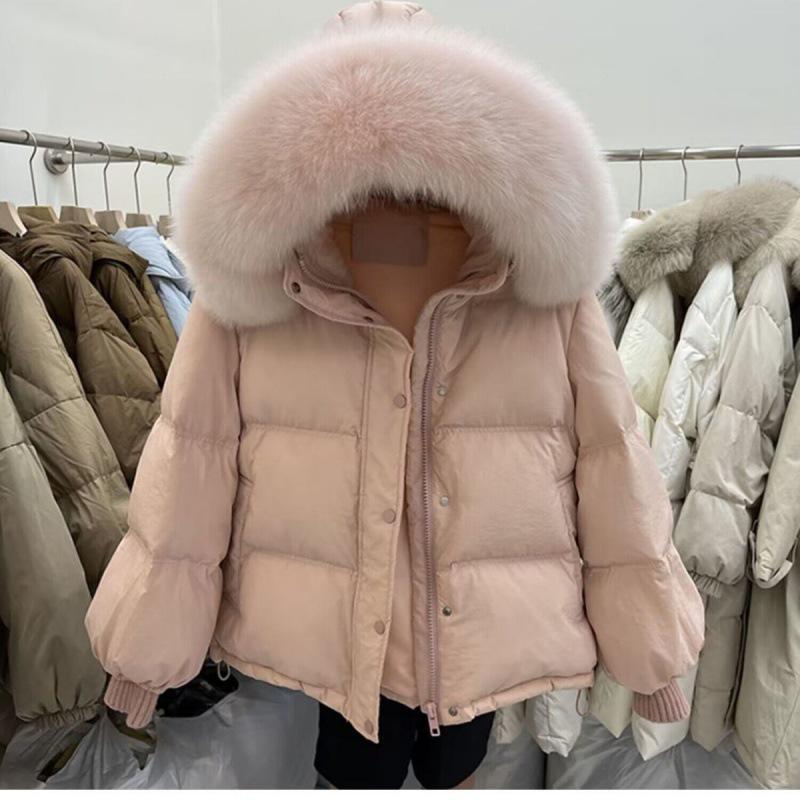 2024 Winter Women's Loose Fit Fur Collar Down Jacket with Knitted Sleeves - Petite Size