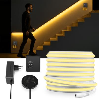 Striscia LED COB 24V Luce Neon con Interruttore Portatile a Sensore di Movimento PIR Nastro in Vero Silicone Lampada Notturna Intelligente per Corridoio Gradino Scala
