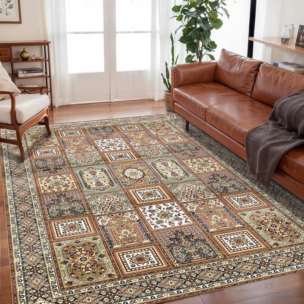 Bohemian Soft Flannel Area Rugs, Living Room Coffee Table, Sofa Carpet, Study, Bedroom, Waterproof and Dirt Resistant Carpet