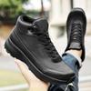 Men's Winter High-Top Velvet-Lined Outdoor Hiking Boots - Anti-Slip, Breathable, Large Size, Versatile Leather.