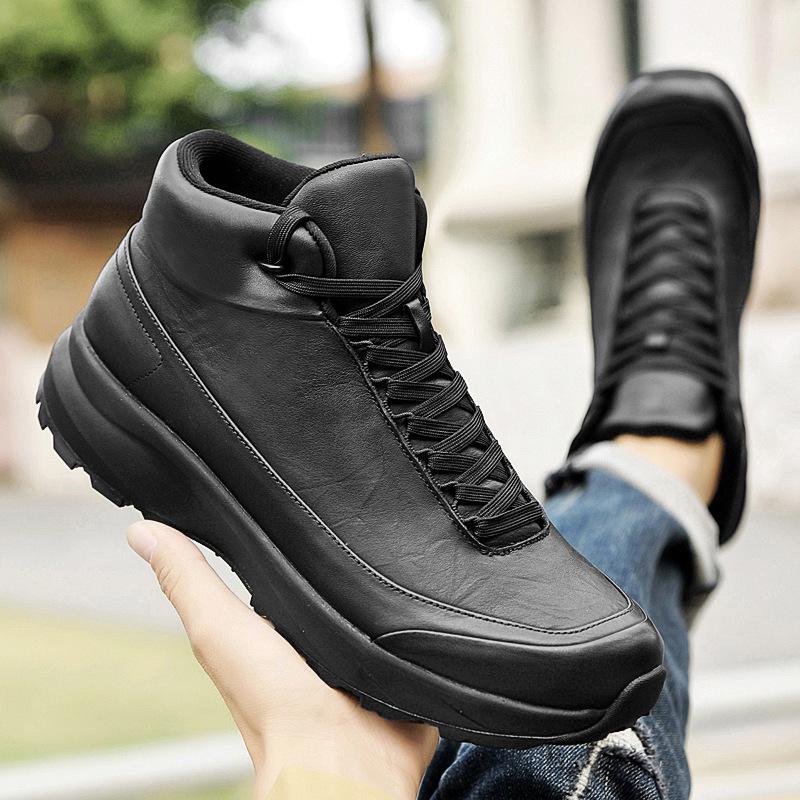 Men's Winter High-Top Velvet-Lined Outdoor Hiking Boots - Anti-Slip, Breathable, Large Size, Versatile Leather.