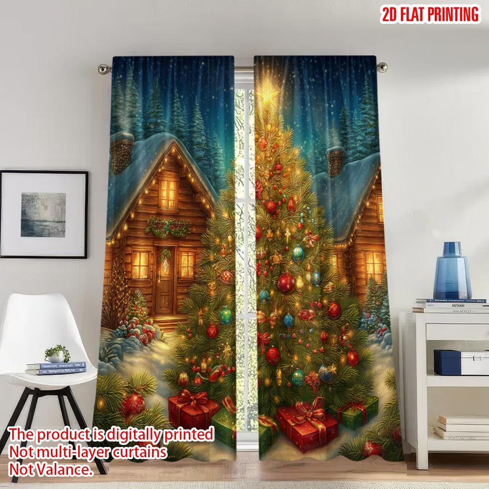

2pcs 2D flat printing Fashionable Christmas Curtains Christmas House Snowfall Gifts Digital Printed Polyester Drapes Birthday 100*130 HOOK 1pcs