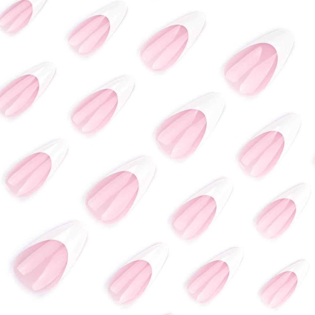 Short Almond French White Press-On Nails - Removable & Wearable False Nail Tips