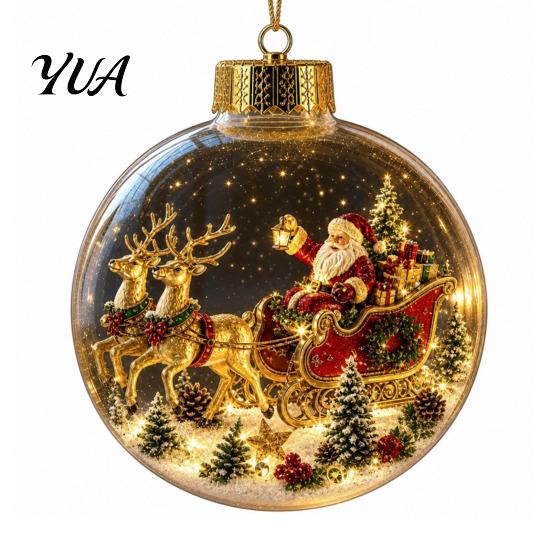 Christmas Gift Exchange Souvenirs Glowing Story Ornament, Mini Holiday Scene Light Up Ball Tree Hanging Ornaments Decoration, Acrylic Clear