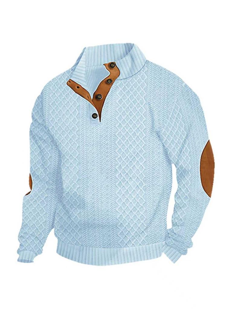 2026 Men's Stand Collar Long Sleeve Jacquard Knit Hoodie - Casual Outdoor Wear, European Size