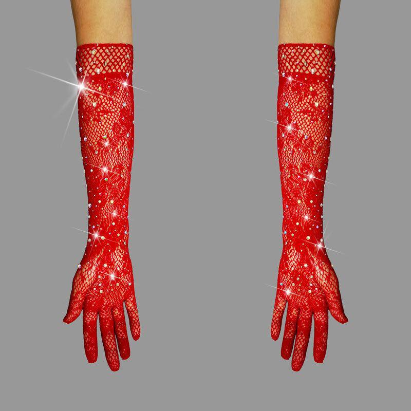 

Сексуальные черные эластичные перчатки из рыболовной сетки со стразами, кружевные сетчатые перчатки с блестящими бриллиантами для танцев в ночном клубе, аксессуары