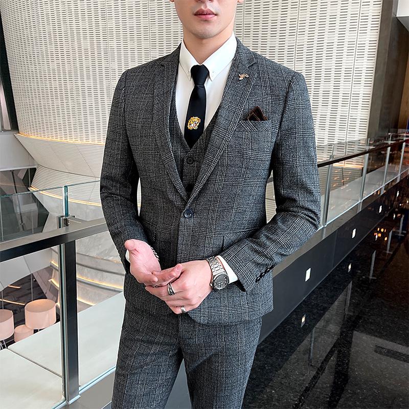Pánský jarní ležérní oblek třídílný slim fit v korejském stylu