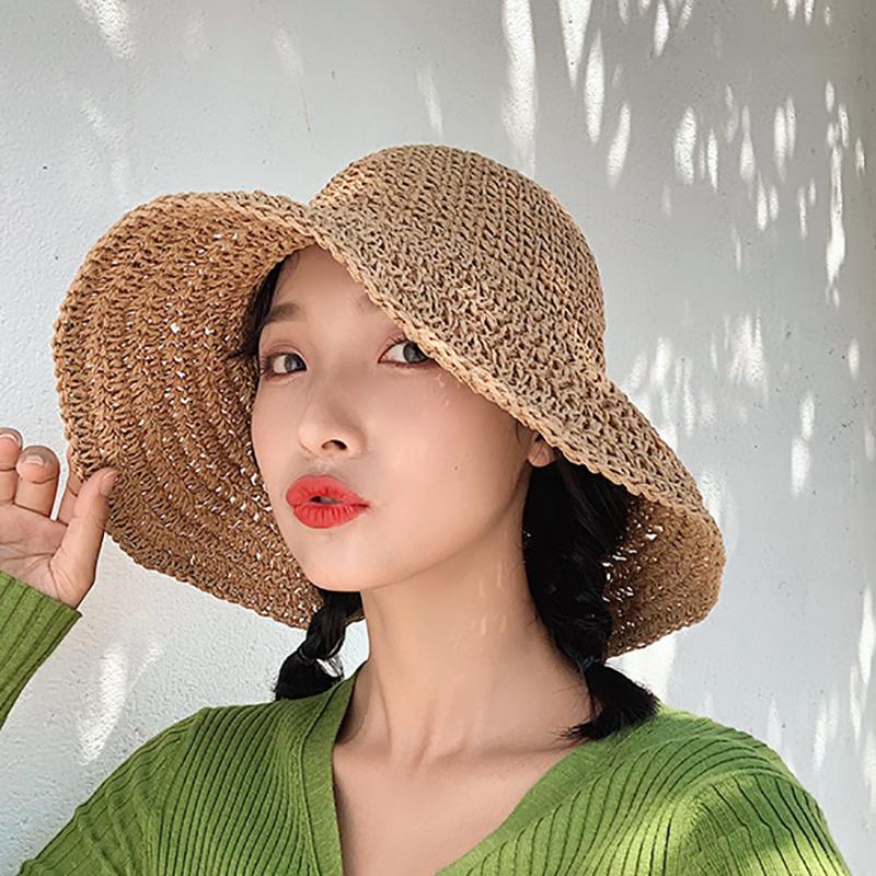 Bow Sun Hat Wide Brim Floppy Summer Hats For Women Beach Panama Straw Dome Bucket Hat Shade Hat