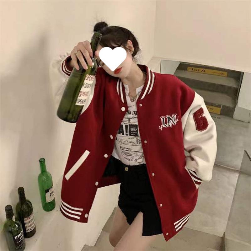 Women's Retro Red European Windproof Embroidery Fleece Jacket, A-Line, Round Neck, Autumn/Winter