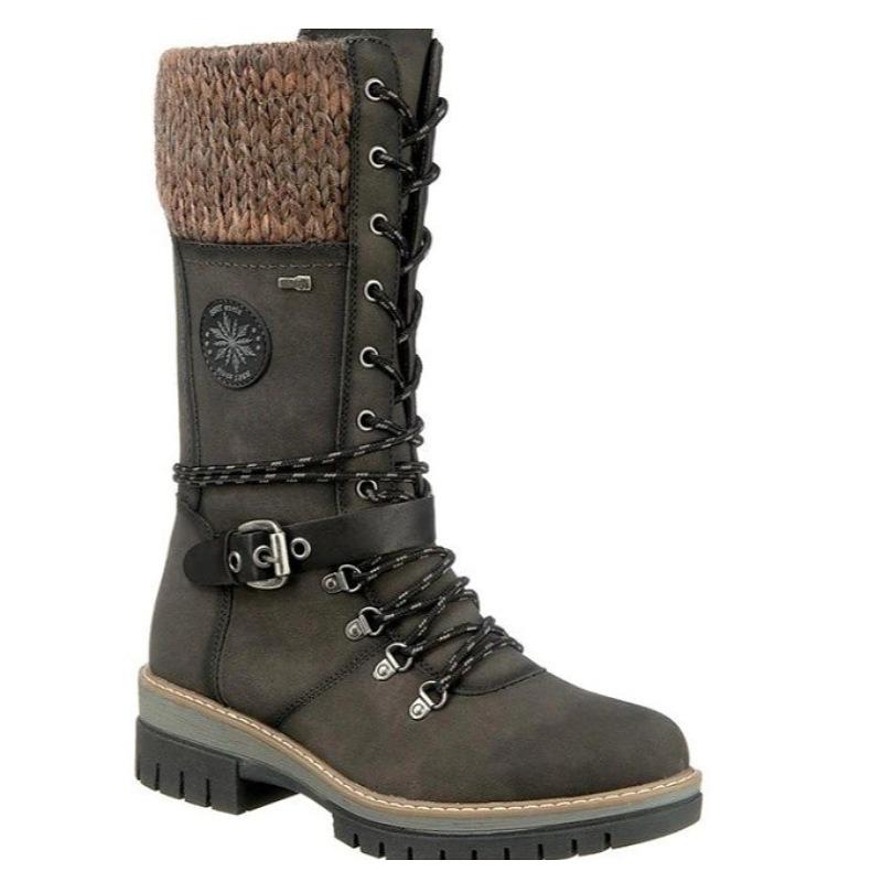 New side zipper mid-tube boots autumn and winter belt buckle round head mid-tube Martin boots women