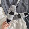 25 Years Old New~ Grey Bow Shallow Mouth Mary Jane Shoes Women's Autumn New Retro Sports Style Ballet Shoes
