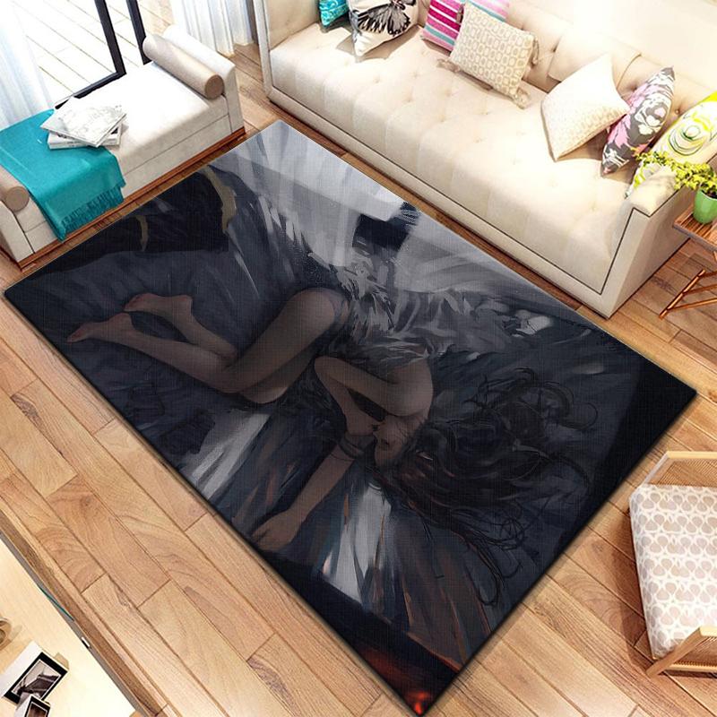 Bivariate ghostblade beautiful Painting Carpet for Living Room Large Area Rug Black Soft Carpet Home Decoration Mats Boho Rugs