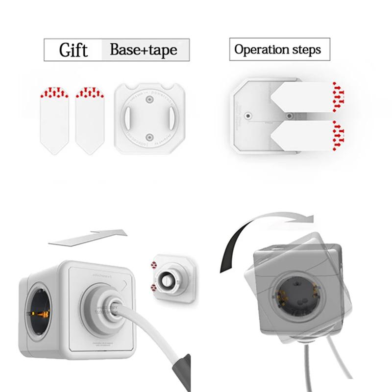 European Elug Cube Power Strip With 5 AC Multi-hole Power Sockets And 1.4m Extension Cable Extension Wall Outlet 3680W 16A 250V