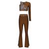 Leopard Print Rhinestone One Shoulder Crop Top and Flared Pants Set for Women Latin Jazz Dance Competition Stage Show