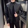Spring and Autumn Stand-up Neck Leather Jacket Men's Slim-fit Trendy Brand Stream Lapel Leather Jacket Explosive Handsome Locomotive Jacket