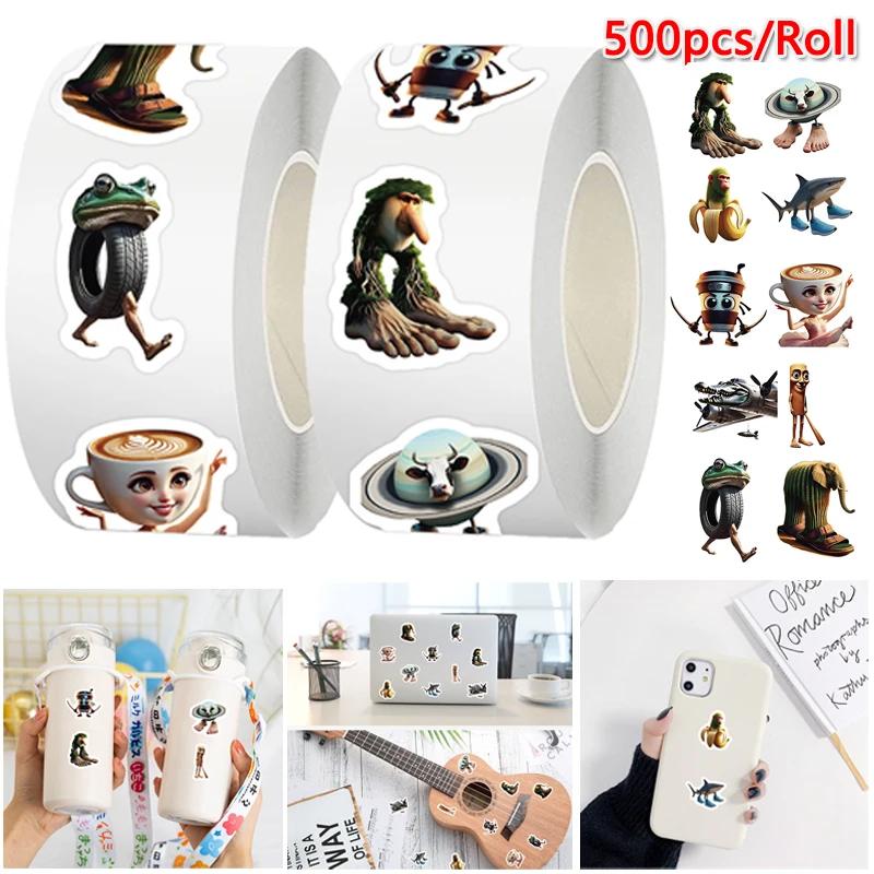 

500Pcs/Roll Playful Stickers Roll Tung Tung Sahur Italian Brainrot Stickers Ai Design Abstract Animal For Water Bottle Laptop Toys