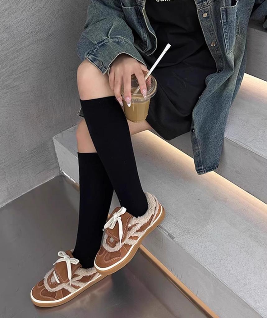 [Heel Height 3 Cm] Charcoal Roasted Pumpkin Orange Autumn and Winter Matte Fur Versatile Outdoor Casual Velvet German Training Shoes