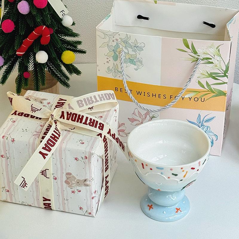 Cute Hand-painted Ice Cream Cup Household Dessert Bowl Yogurt Cup High Value Breakfast Oat Cup Girl Birthday Gift
