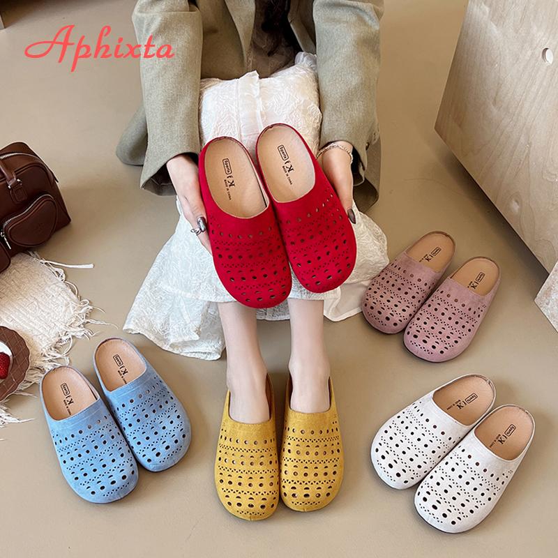 Fashion Aphixta Pink Hollow Slides Rubber Sole Woman Slippers Round Toe Flip Flops Red Flat With Beach Shoes Outside Sandals Half Slide