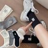 White Socks for Women, Pure Cotton Mid-calf Socks for Spring and Autumn, Trendy Summer, Grey Pile Socks, Cute Puppy Long Calf Socks