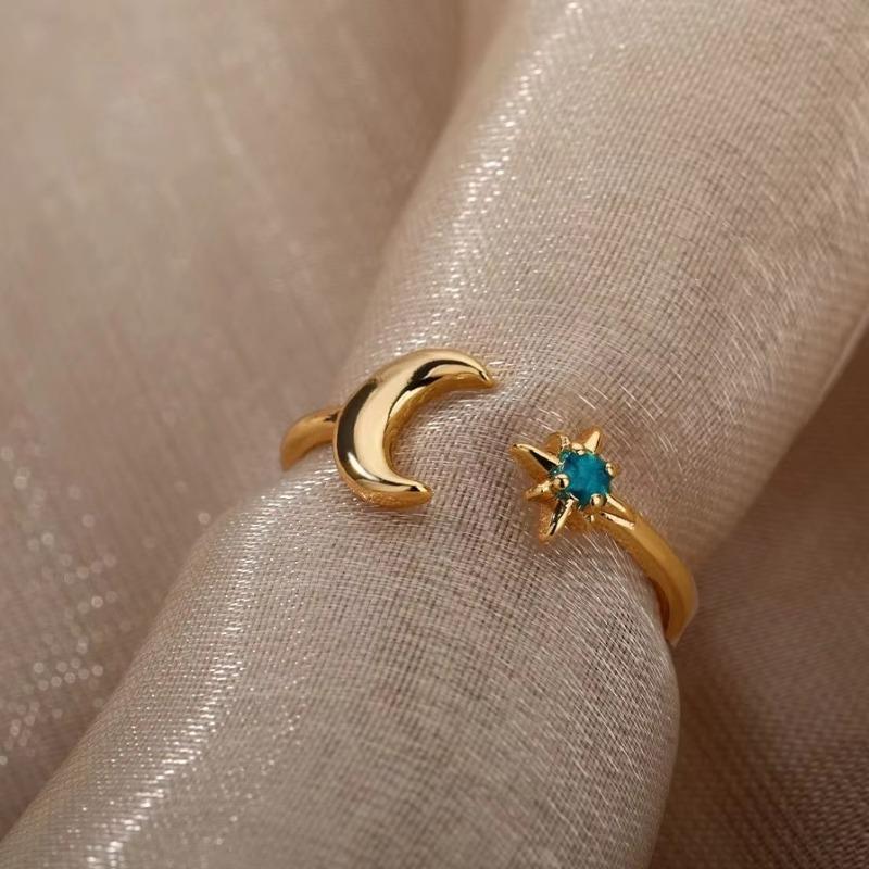 Octagram Ring Female Tide Simple Light Luxury Niche Index Finger Ring Moon Star Ring Opening Ring Niche