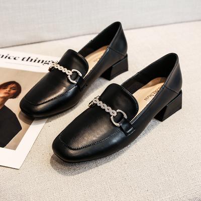 Chaussures Simples à Bout Carré Chaussures en Cuir pour Femmes Style Britannique Automne Nouveauté Mocassins à Enfiler Deux Façons de Porter Talon Épais Grande Taille Chaussures pour Femmes