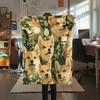 Shiba Inu and Leaves Pattern Flannel Blanket, High Quality Comfortable for All Seasons, Home Decor, Warmth and Comfort, Perfect for Gifts.
