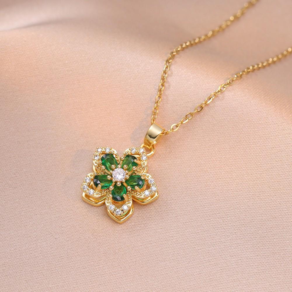 Purple Bauhinia Zirconia Flower 360° Rotatable Necklace for Women – European & American Style, New Five-Petal Design