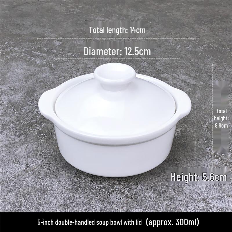

Pure White 5-inch Double-Handle Lidded Ceramic Soup Tureen - 5-Pack
