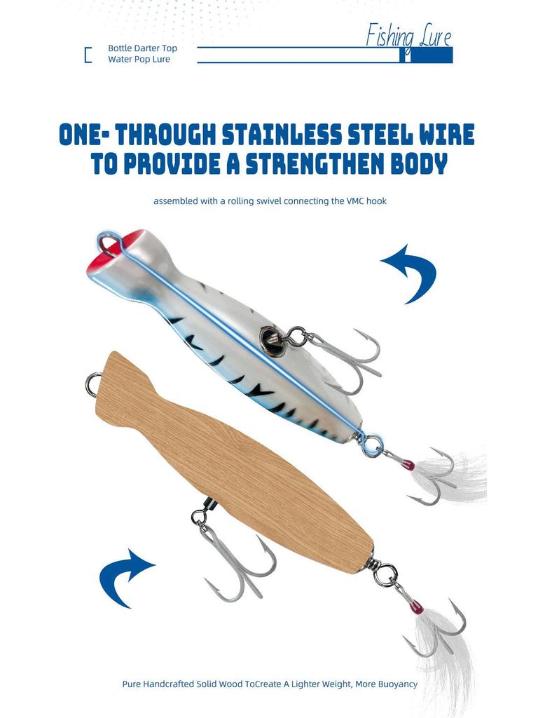 Seasky 5.5" Wooden Popper Fishing Lure for Tuna & Sea Bass