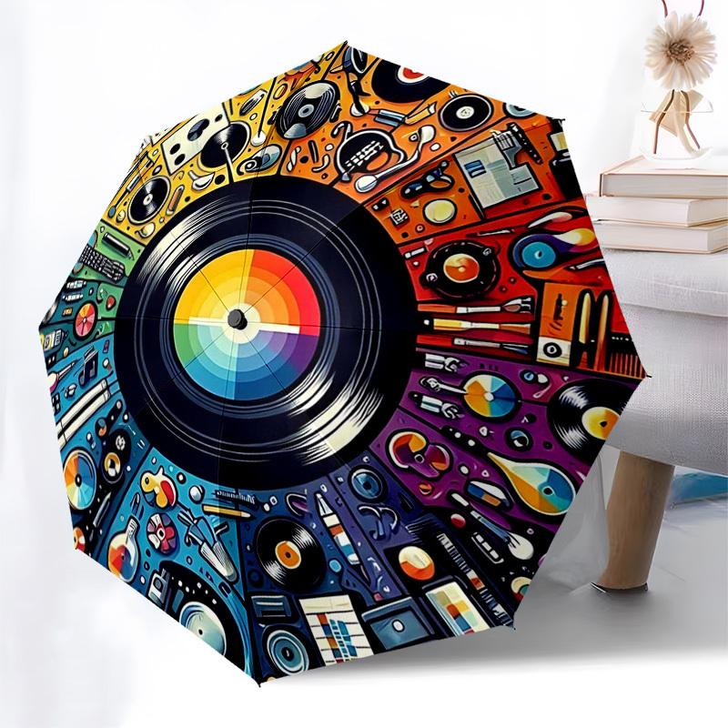 

1pc Music-themed Auto-opening Folding Umbrella with 8-Rib Iron Frame - Perfect for Fans, Travelers, Daily Use, and Festive Gifts!SS060