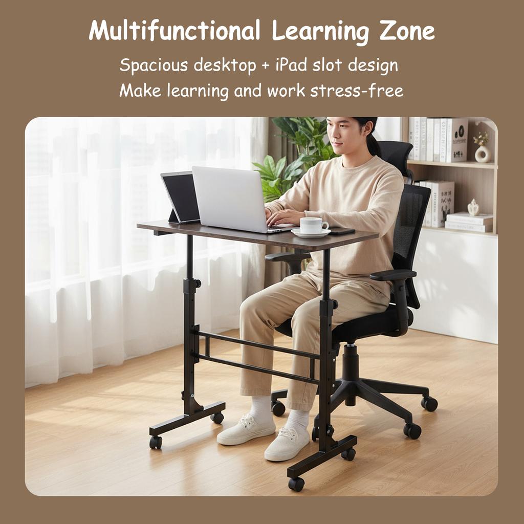 Standing Laptop Desk Mobile Stand Up Desk with 4 Fexible Wheels 70-110cm Height Adjustable Rolling Study Table for Home & Office