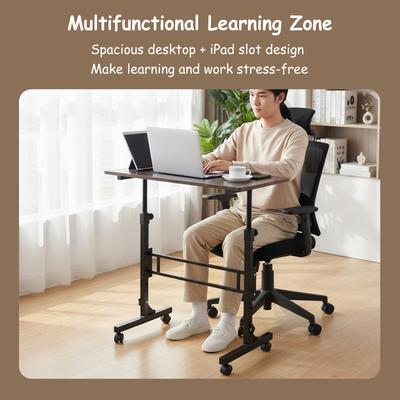 Standing Laptop Desk Mobile Stand Up Desk with 4 Fexible Wheels 70-110cm Height Adjustable Rolling Study Table for Home & Office