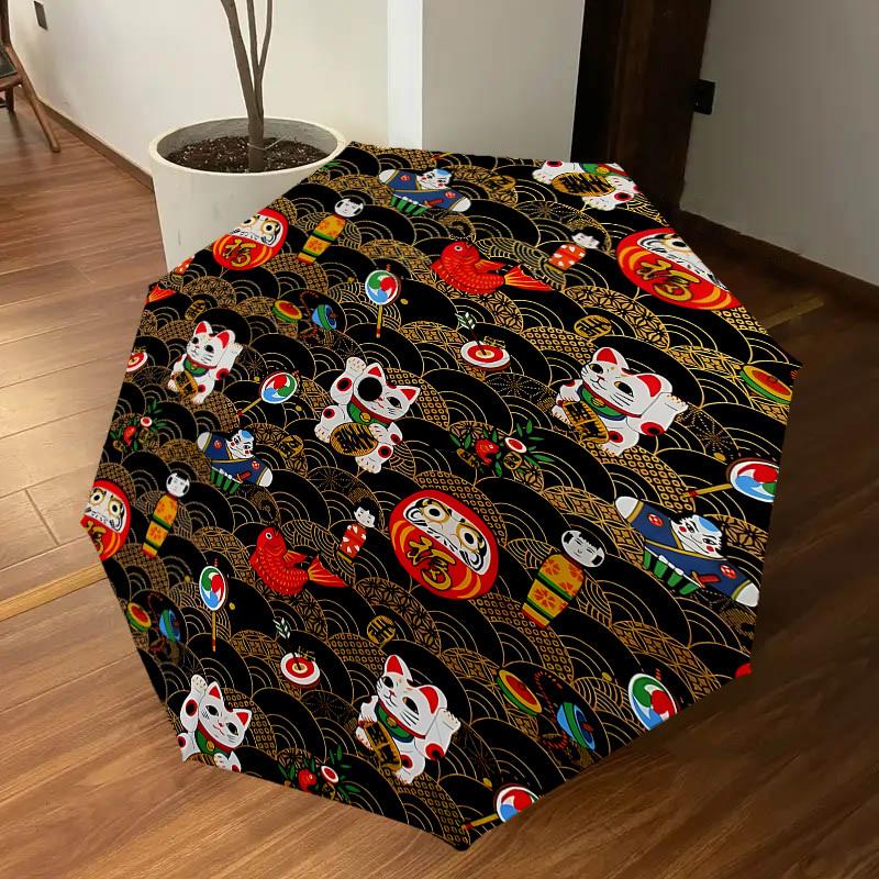 1PC Maneki-neko Daruma Automatic Open/Close Umbrella with Windproof, 8-Rib Sturdy Canopy, Durable Ribs, Fashionable Design1326A