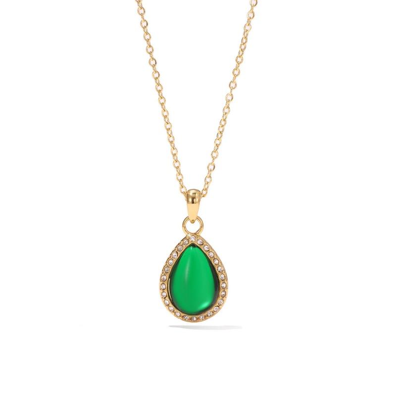 Fashion Accessories Temperament Green Water Drop Pendant Necklace Retro Pendant Necklace Female 45+5CM&fashion