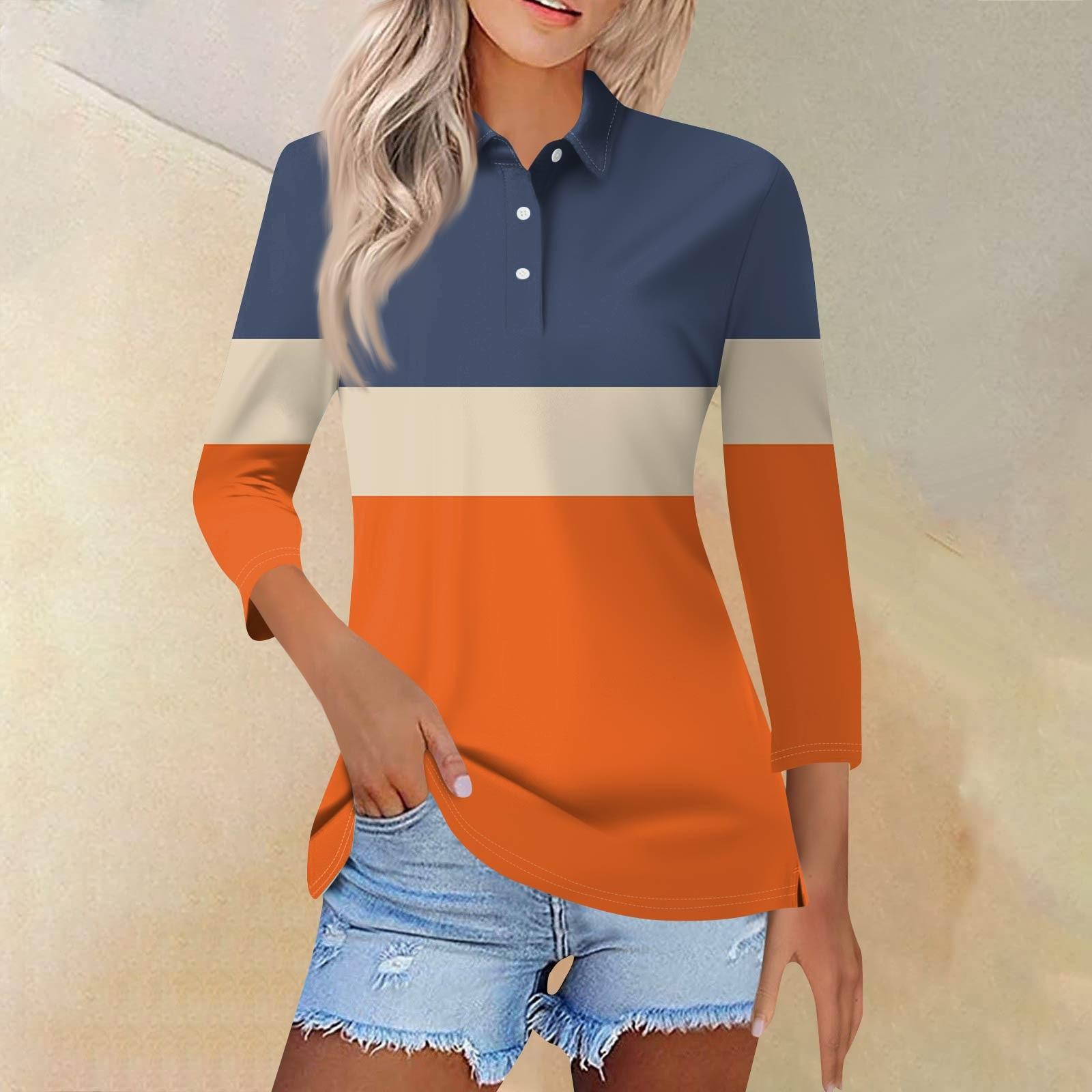 

Женская модная повседневная рубашка с короткими рукавами 3/4 с лацканами и принтом, женские топы на пуговицах XL оранжевый