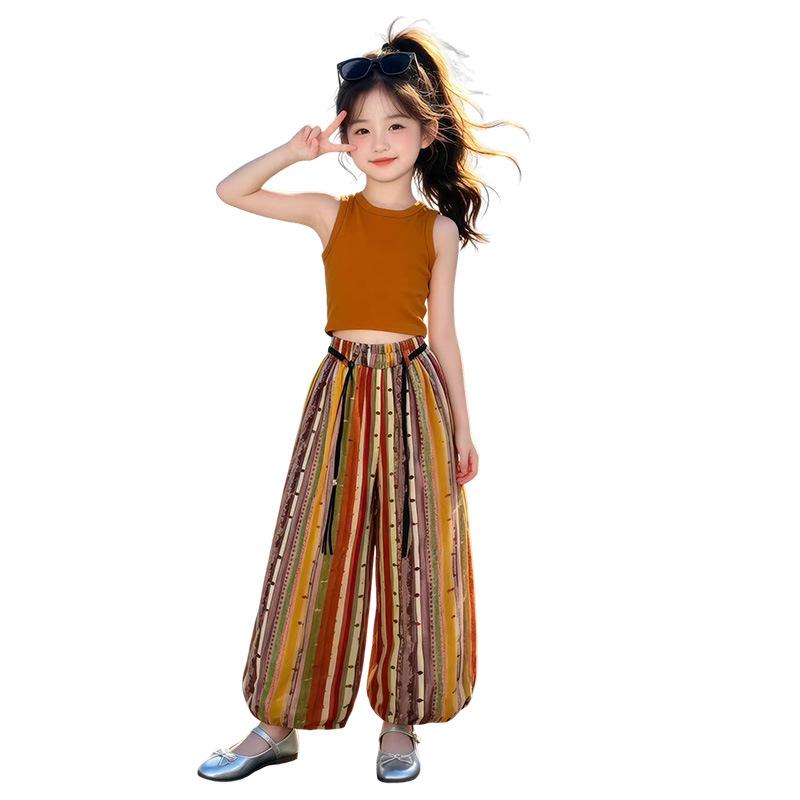Girls' Sleeveless Top & Wide-Leg Pants Two-Piece Set - Summer 2026 Korean Style Casual Outfit