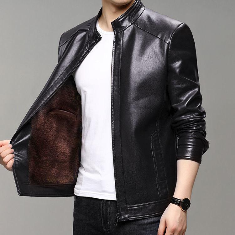 Leather jacket men's middle-aged and elderly soft leather jacket men's coat spring and autumn thin thin dad new solid color leather top