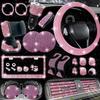 Car Accessories Set 27/4Piece Women Bling Universal Fit Polyester Steering Cover Shiny License Frame Phone Holder Coasters Tools