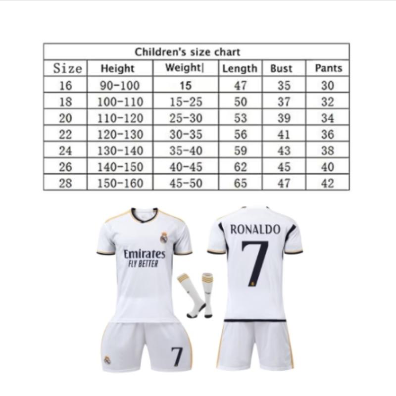 Real Madrid Ronaldo Fotbalový dres Dětský Polyester Prodyšný Rychleschnoucí Tréninkový Zápasový Set