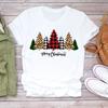 Casual Leopard Merry Christmas Tree Graphics Women T-Shirt 90S Kids Summer Shirts Loose White Female Tops Cute Children Clothes
