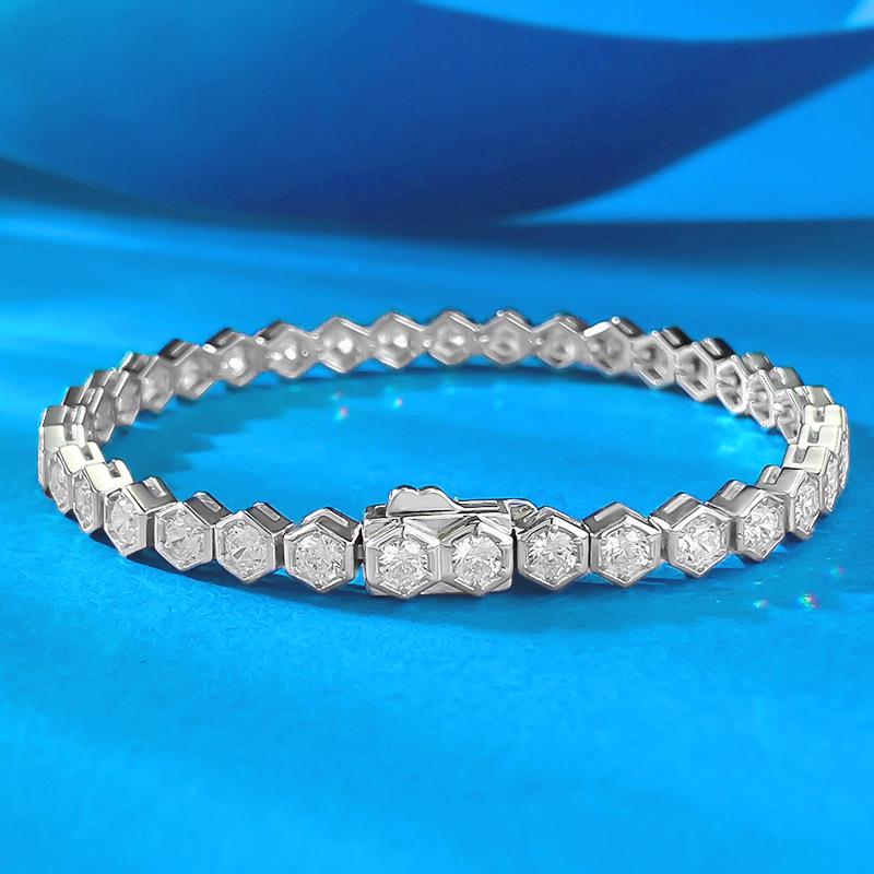 Xiancan Jewelry S925 Silver High Carbon Diamond Minimalist Honeycomb Bracelet 2025. 18 cm
