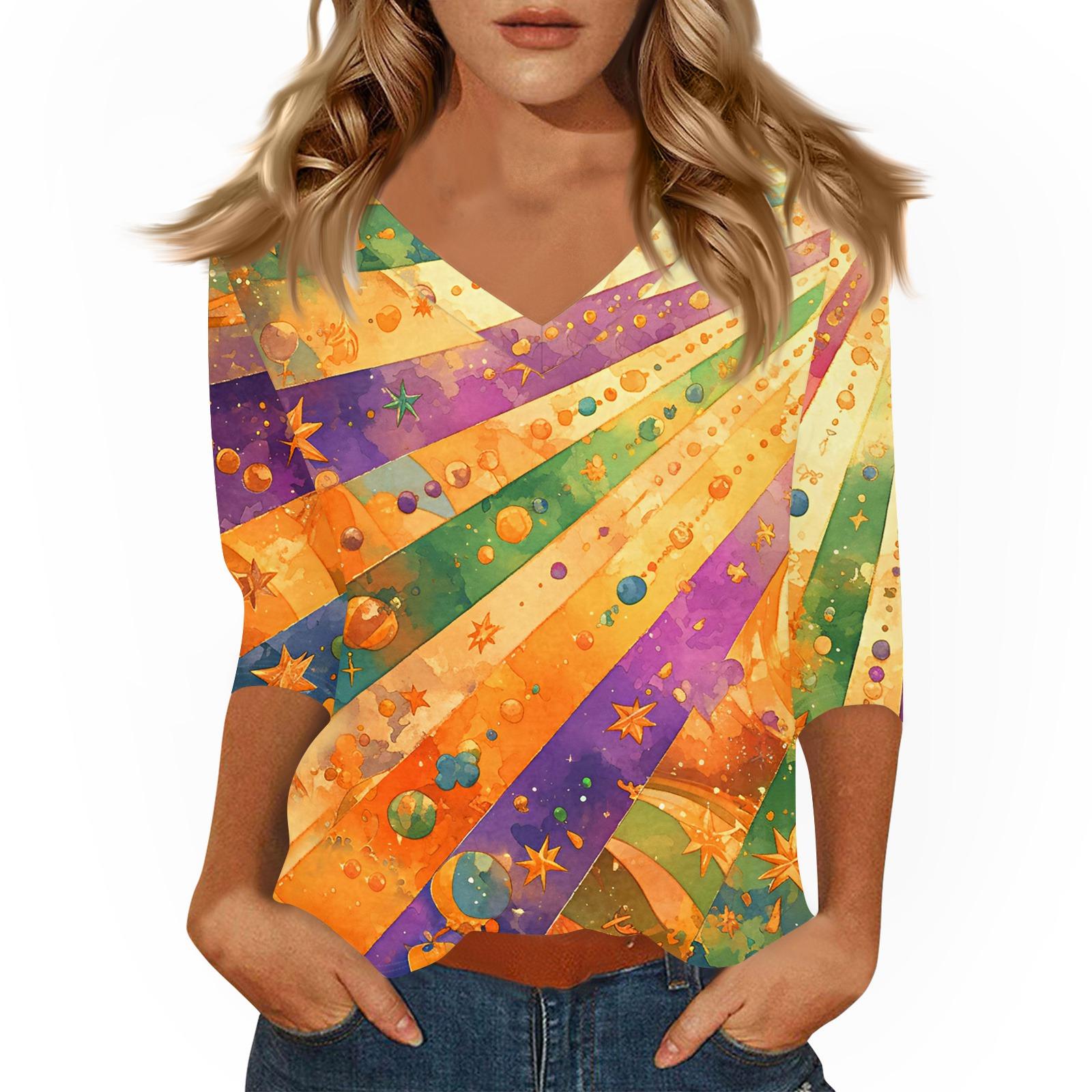 

Женская футболка с принтом, рукав 3/4, повседневная мода на выходные, базовый топ с V-образным вырезом L оранжевый