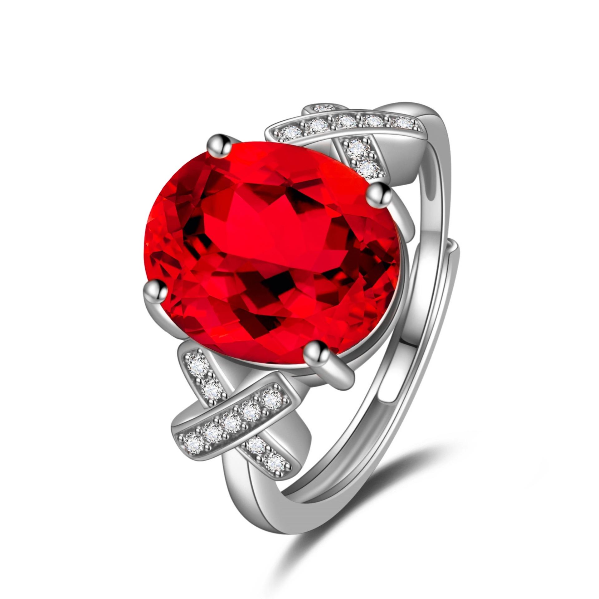 

Temperament cross set zircon ruby ring plated with 18K fashionable and atmospheric oval red diamond ring for women 2026 Resizable